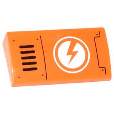 orange slope curved 2 x 4 x 2 3 with bottom tubes with lightning bolt in circle and horizontal grille pattern model left sticker - set 70705