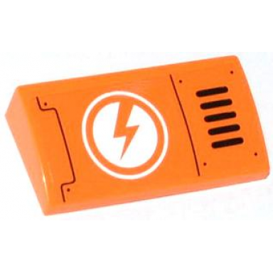 orange slope curved 2 x 4 x 2 3 with bottom tubes with lightning bolt in circle and horizontal grille pattern model right sticker - set 70705