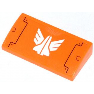 orange slope curved 2 x 4 x 2 3 with bottom tubes with black lines and galaxy squad logo pattern sticker - set 70705