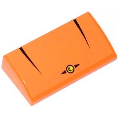 orange slope curved 2 x 4 x 2 3 with bottom tubes with 2 black triangular stripes emblem and 2 arrows pattern sticker - set 60054