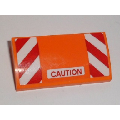 orange slope curved 2 x 4 x 2 3 with bottom tubes with red caution and red and white danger stripes pattern sticker - set 60118