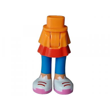orange mini doll hips and skirt layered with molded blue legs and printed red layer nougat ankles white shoes with cat ears red laces and dark pink soles pattern - thick hinge