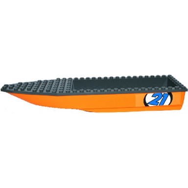 orange boat hull unitary 28 x 8 with dark bluish gray top with blue 21 in white circle pattern on both sides stickers - set 60085