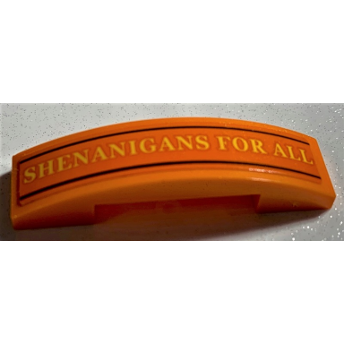 orange slope curved 4 x 1 x 2 3 double with yellow shenanigans for all and black lines pattern sticker - set 75978