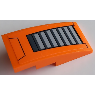 orange slope curved 4 x 2 with dark bluish gray and light bluish gray air vent with black lines pattern sticker - set 60196
