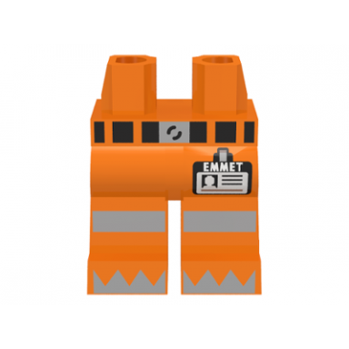 orange hips and legs with belt reflective stripes emmet name tag and silver triangles on feet pattern