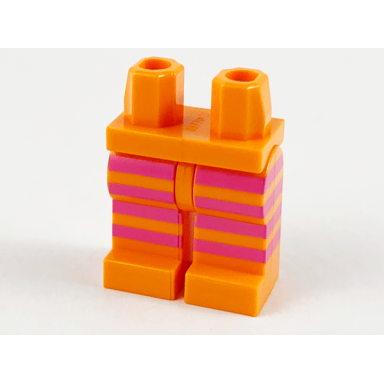 orange hips and legs with 4 dark pink stripes pattern