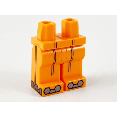 orange hips and legs with black double stripe on front and sides of legs silver hexagons and trapezoids on front and sides of feed pattern