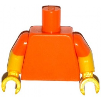 orange torso plain yellow arms with molded orange short sleeves pattern yellow hands