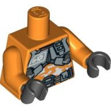 orange torso exo-force silver body armor over white camouflage pattern orange arms black hands