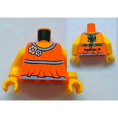 orange torso halter top with medium blue trim and flowers yellow neck 2012 the lego store vancouver bc on back pattern yellow arms yellow hands