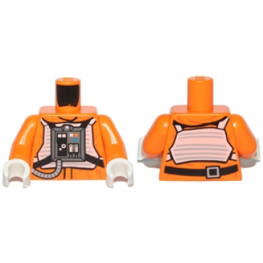 orange torso sw rebel pilot with black belt with buckle on back pattern orange arms white hands