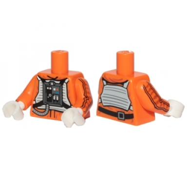 orange torso sw rebel pilot with black belt with buckle on back pattern orange arms with jacket pattern white hands