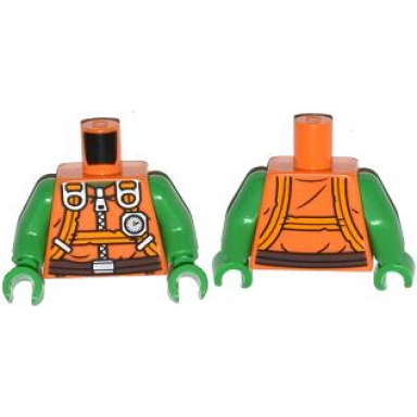 orange torso jumpsuit with zipper harness straps altimeter and brown belt pattern bright green arms bright green hands
