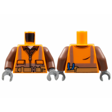 orange torso safety vest with reflective stripes reddish brown shirt medium nougat belt with pouch and pliers pattern reddish brown arms dark bluish gray hands