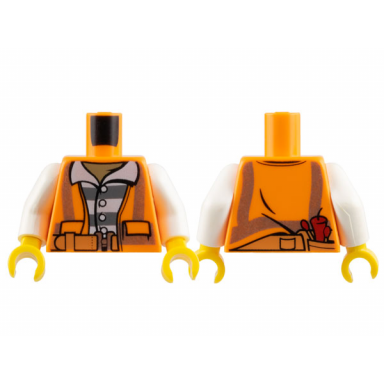 orange torso town prisoner shirt with prison stripes and orange vest with dynamite and matches on back pattern white arms yellow hands
