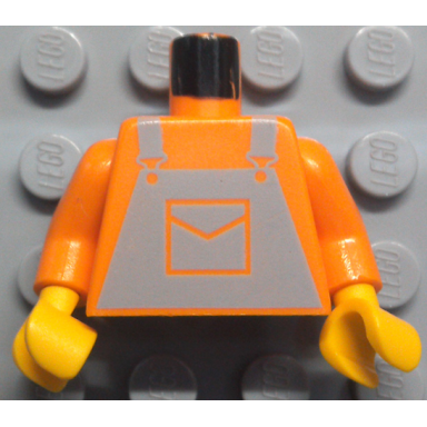 orange torso overalls light gray with pocket pattern orange arms yellow hands