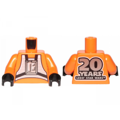 orange torso sw rebel pilot with 20 years lego star wars on back pattern orange arms black hands