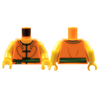 orange torso crepe de chine robe green trim and green sash pattern yellow arms yellow hands