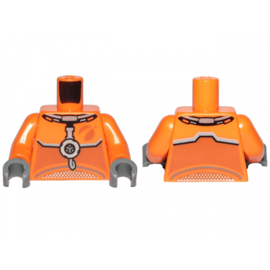 orange torso spacesuit with dark bluish gray stripes pattern orange arms dark bluish gray hands