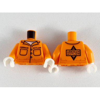 orange torso prison jumpsuit white undershirt black arkham asylum front and back pattern orange arms white hands