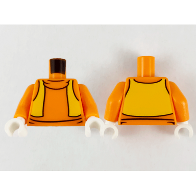 orange torso turtleneck with bright light orange vest pattern orange arms white hands