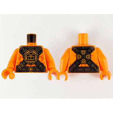 orange torso pearl dark gray and gold belt and crossbelt and chinese logogram é gold pattern orange arms orange hands