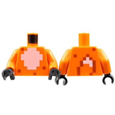 orange torso minecraft skin with pixelated white fur chest fox tail on back pattern orange arms black hands