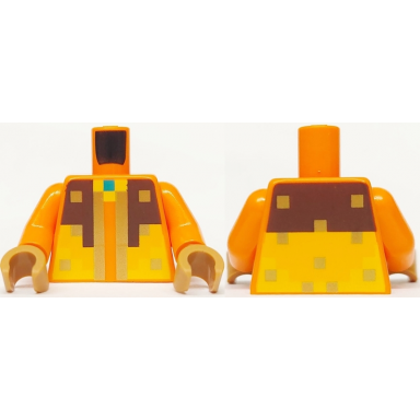 orange torso pixelated dark brown and bright light orange armor with gold trim and dark turquoise neck pattern orange arms medium nougat hands