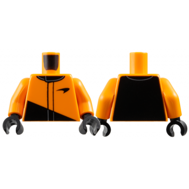 orange torso racing suit with black collar mclaren logo triangle panel and back pattern orange arms black hands