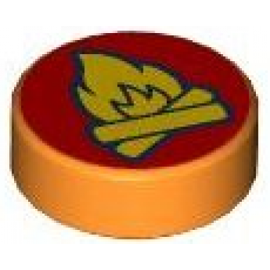 orange tile round 1 x 1 with yellow campfire on red background pattern