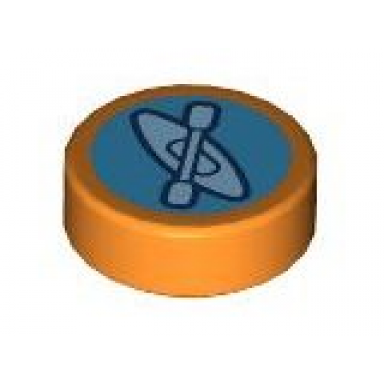 orange tile round 1 x 1 with lavender kayak and oar paddle on dark azure background pattern