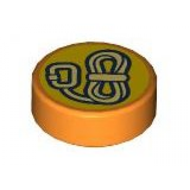 orange tile round 1 x 1 with tan rope with carabiner on bright light orange background pattern