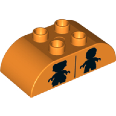 orange duplo brick 2 x 4 slope curved double with black girl and boy figure silhouettes unisex restroom pattern