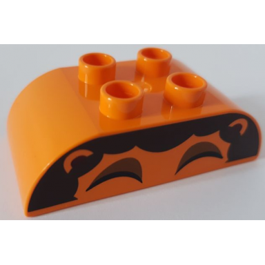 orange duplo brick 2 x 4 slope curved double with closed eyes medium nougat eyelids ears and dark brown fur lion upper head pattern