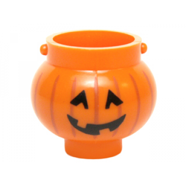 orange minifigure utensil pot small with handle holders and pumpkin jack o lantern with angular eyes pattern