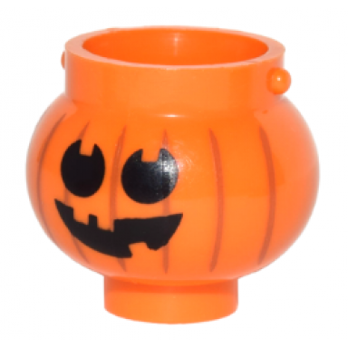 orange minifigure utensil pot small with handle holders and pumpkin jack o lantern with round eyes pattern