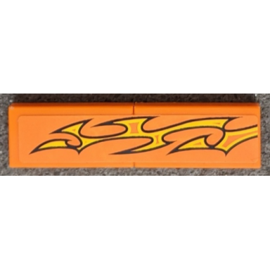 orange stickered assembly 4 x 1 with yellow flames pattern model left side sticker - set 8135 - 2 tile 1 x 2