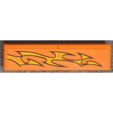 orange stickered assembly 4 x 1 with yellow flames pattern model right side sticker - set 8135 - 2 tile 1 x 2