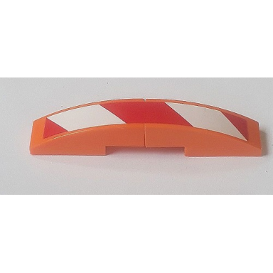 orange stickered assembly 6 x 1 x 1 with red and white danger stripes pattern model right side sticker - set 8110 - 2 slope curved 3 x 1