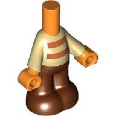 orange micro doll body with molded tan top and reddish brown pants and printed dark orange stripes pattern
