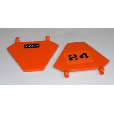 orange flag 5 x 6 hexagonal with black 24 and white max.4 on black rectangle pattern on opposite sides stickers - set 7738