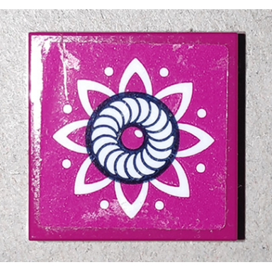 magenta tile modified 2 x 2 inverted with white flower petals and dots pattern sticker - set 41173