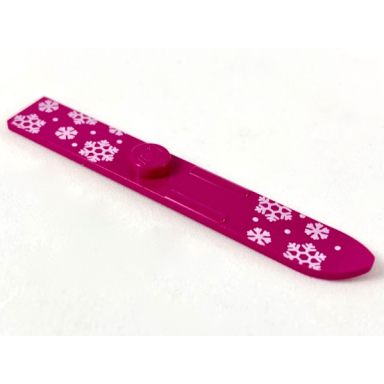 magenta minifigure utensil ski 6l 48mm long with white snowflakes and dots pattern