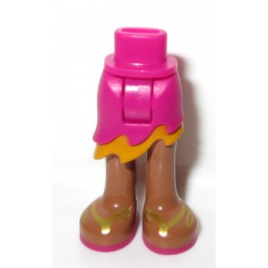 magenta mini doll hips and asymmetric layered skirt short medium orange ruffle medium nougat legs and magenta and gold sandals pattern - thick hinge