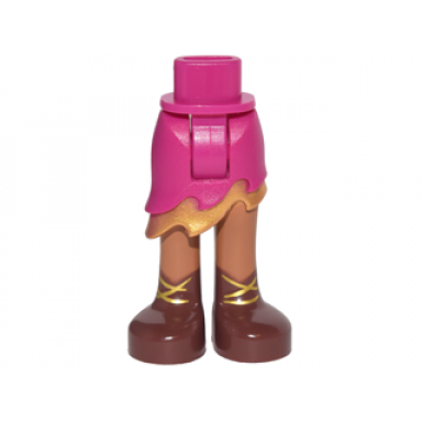 magenta mini doll hips and asymmetric layered skirt short gold ruffle medium nougat legs and reddish brown boots with gold laces pattern - thick hinge