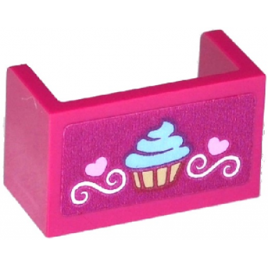 magenta panel 1 x 2 x 1 with rounded corners and 2 sides with cupcake hearts and swirls pattern sticker - set 41119