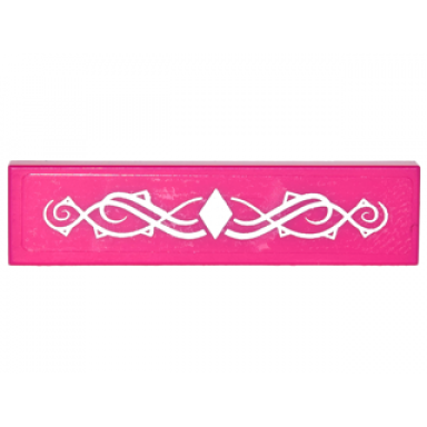 magenta tile 1 x 4 with silver diamond and elves tribal scrollwork pattern sticker - set 41180