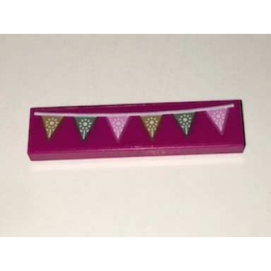 magenta tile 1 x 4 with gold green and bright pink flags pattern sticker - set 41068