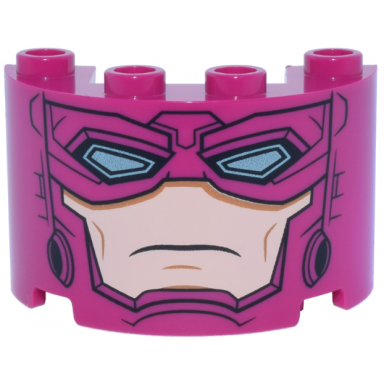 magenta cylinder half 2 x 4 x 2 with 1 x 2 cutout with helmet eye mask with metallic light blue eyes and light nougat face pattern galactus